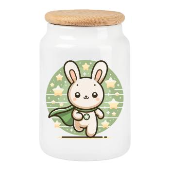 Super-héros Doux Lapin Lapin - Boîte à biscuits avec couvercle en bois - blanc - Devant