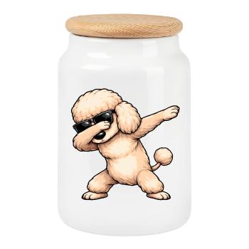 Dabbing Pudel - Keksdose mit Holzdeckel - Weiß - Vorne