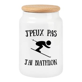 je peux pas j'ai biathlon - Boîte à biscuits avec couvercle en bois - blanc - Devant