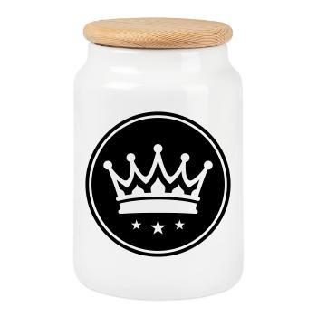 Symbole de la couronne - Boîte à biscuits avec couvercle en bois - blanc - Devant