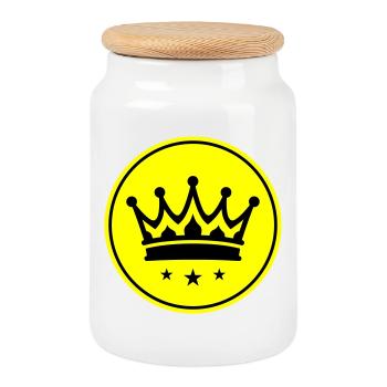 Crown Symbol - Cookie Jar with Wooden Lid - white - Front