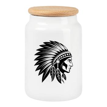 Coiffe de chef amérindien - Boîte à biscuits avec couvercle en bois - blanc - Devant