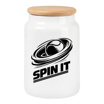 Padel Spin It Sport Passion Performance - Boîte à biscuits avec couvercle en bois - blanc - Devant