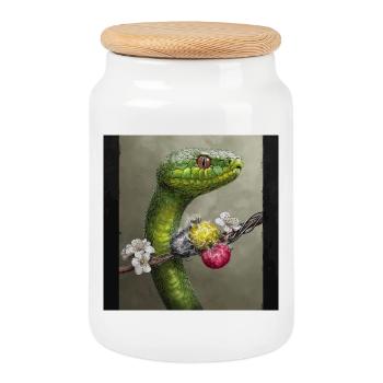 Snake and electricity - Cookie Jar with Wooden Lid - white - Front
