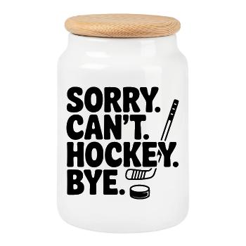 Entschuldigung. Geht nicht. Eishockey. Tschüss. - Keksdose mit Holzdeckel - Weiß - Vorne