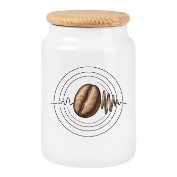 Onde sonore du cœur de café - Boîte à biscuits avec couvercle en bois - blanc - Devant