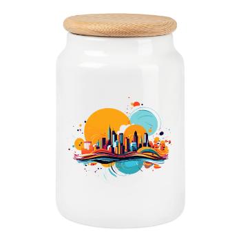 Cities of colour in a firework of colours - Cookie Jar with Wooden Lid - white - Front