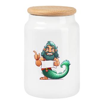 Héros de la mer avec barbe et nageoire - Boîte à biscuits avec couvercle en bois - blanc - Devant
