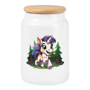 Licorne colorée de la forêt heureuse - Boîte à biscuits avec couvercle en bois - blanc - Devant