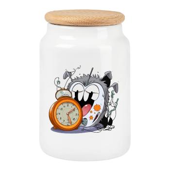 Monstre de la montre sans sommeil - Boîte à biscuits avec couvercle en bois - blanc - Devant