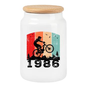 Millésime 1986 - Boîte à biscuits avec couvercle en bois - blanc - Devant