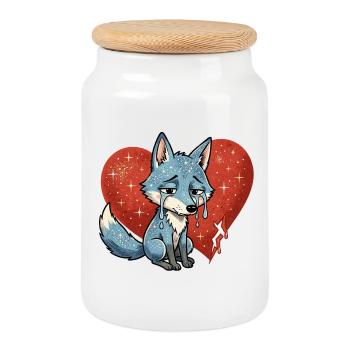 Fox animal sad symbol heart broken - Cookie Jar with Wooden Lid - white - Front