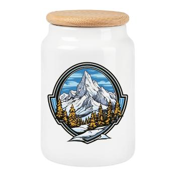Mountains Landscape - Cookie Jar with Wooden Lid - white - Front
