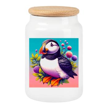puffin - Cookie Jar with Wooden Lid - white - Front