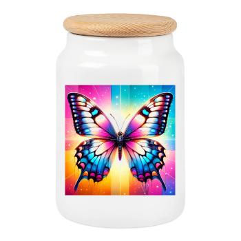 butterfly - Cookie Jar with Wooden Lid - white - Front