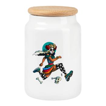 Dia Muertos Runner - Boîte à biscuits avec couvercle en bois - blanc - Devant