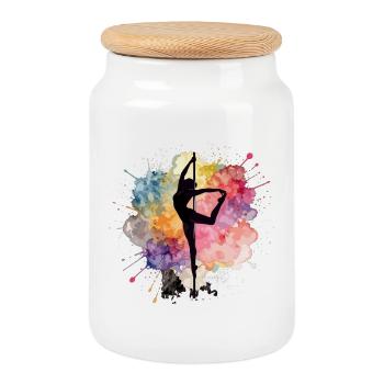 Pole Dance Silhouette – Watercolor Art Design - Cookie Jar with Wooden Lid - white - Front