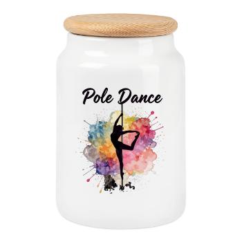 Pole Dance Silhouette – Watercolor Art Design - Cookie Jar with Wooden Lid - white - Front