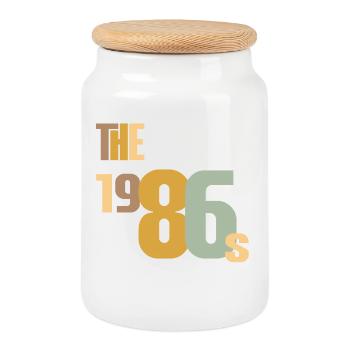Vintage Year 1986 Birthday 40 Years Gift Idea - Cookie Jar with Wooden Lid - white - Front