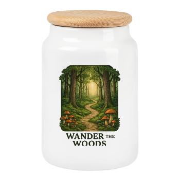 Forest path Hiking through the forest - Cookie Jar with Wooden Lid - white - Front