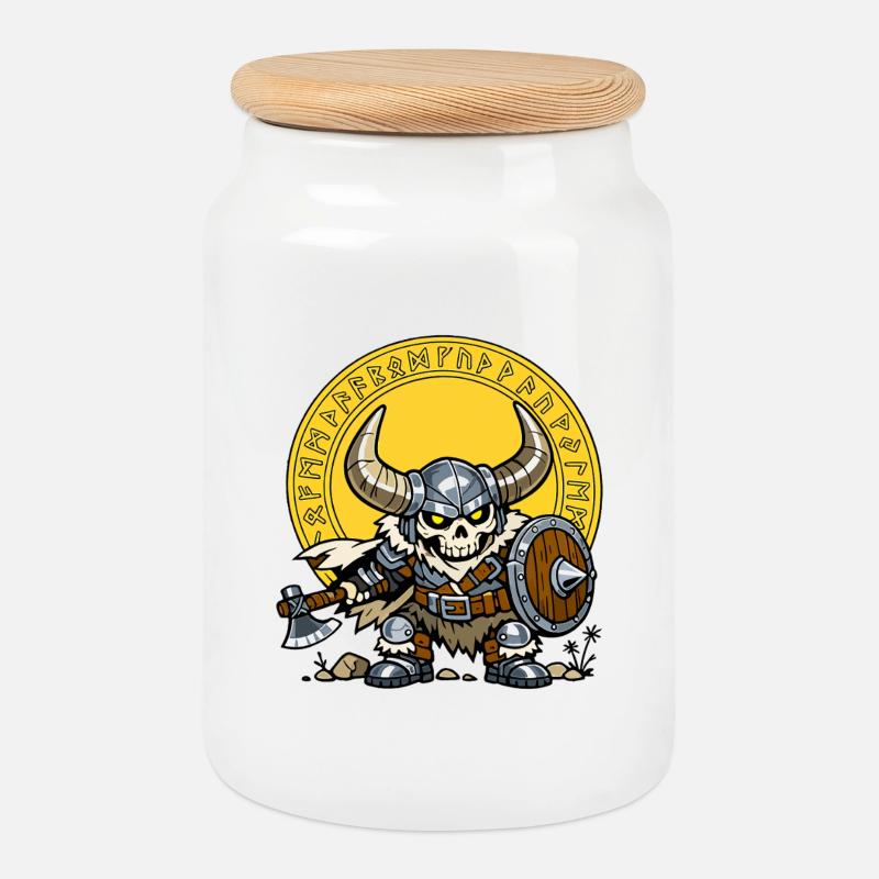 Viking Skull - Cookie Jar with Wooden Lid - white
