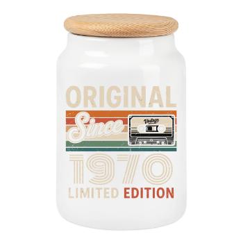Vintage 1975 Legend Rétro Anniversaire 1970 - Boîte à biscuits avec couvercle en bois - blanc - Devant