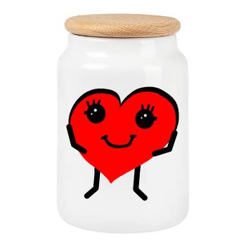 Rotes Herz lächeln Kawaii Charakter Valentin - Keksdose mit Holzdeckel - Weiß - Vorne