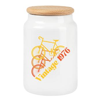 Vintage 1976 - Cookie Jar with Wooden Lid - white - Front