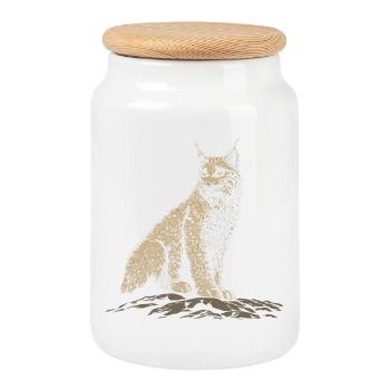 Lynx Rock Portrait Wildcat Nature - Boîte à biscuits avec couvercle en bois - blanc - Devant