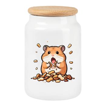 Gourmet-Hamster und Erdnüsse - Keksdose mit Holzdeckel - Weiß - Vorne