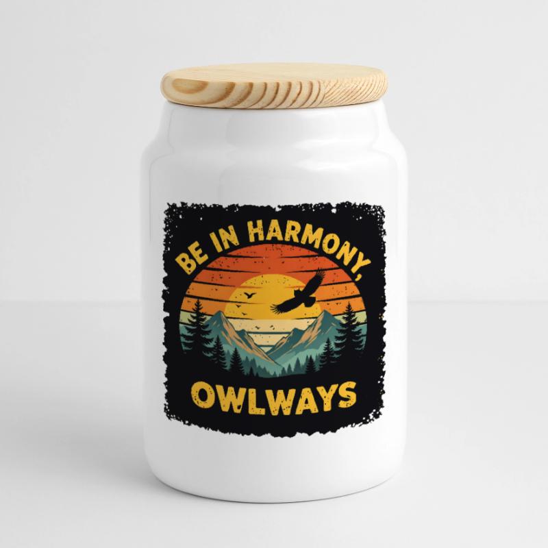 Owl Harmony at Sunset Cookie Jar with Wooden Lid