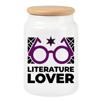 Literature Lover Brille Text - Keksdose mit Holzdeckel - Weiß - Vorne