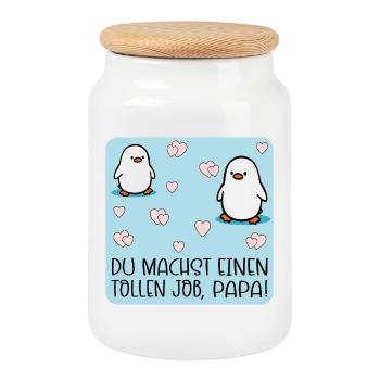 Toller Job Papa Pinguine - Keksdose mit Holzdeckel - Weiß - Vorne