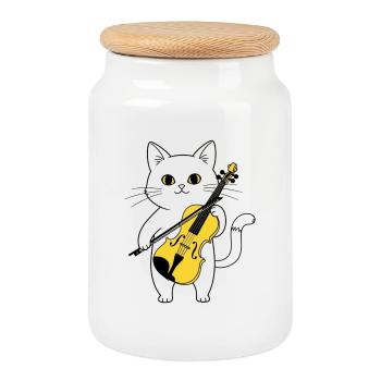 Süße Katze spielt Cello-Chat - Keksdose mit Holzdeckel - Weiß - Vorne