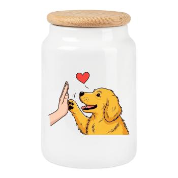 Golden Retriever High Five Hunde-T-Shirt – Design - Keksdose mit Holzdeckel - Weiß - Vorne