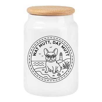 Wat mutt dat mutt French Bulldog by the Sea - Cookie Jar with Wooden Lid - white - Front