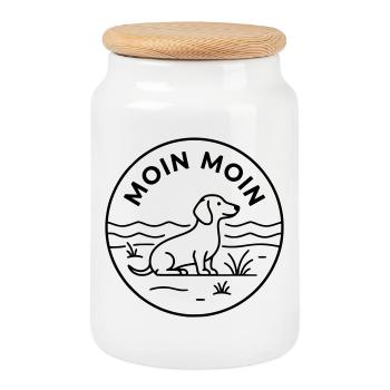 Moin Dackel Meer Badge - Keksdose mit Holzdeckel - Weiß - Vorne
