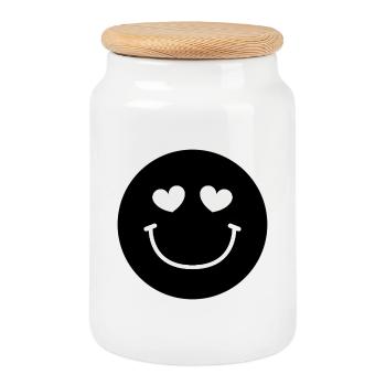 Smiley-Gesicht - Keksdose mit Holzdeckel - Weiß - Vorne