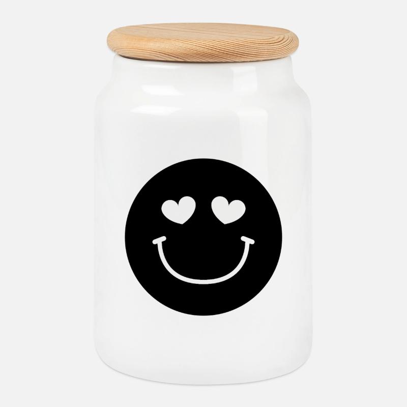 Visage souriant - Boîte à biscuits avec couvercle en bois - blanc