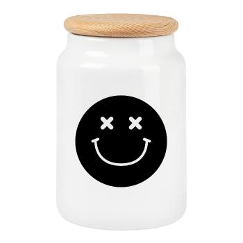 Smiley-Gesicht - Keksdose mit Holzdeckel - Weiß - Vorne