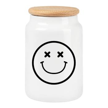 Smiley-Gesicht - Keksdose mit Holzdeckel - Weiß - Vorne