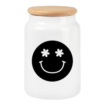 Smiley-Gesicht - Keksdose mit Holzdeckel - Weiß - Vorne