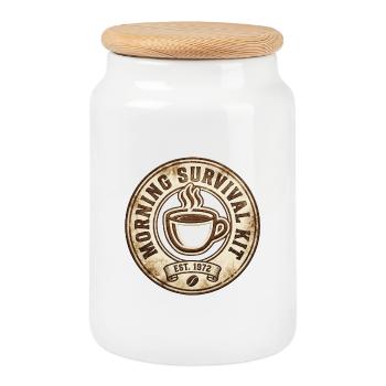 Morning Survival Coffee Badge - Cookie Jar with Wooden Lid - white - Front