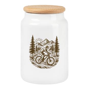 Mountain Bike Flow : Montagnes vintage de design de VTT - Boîte à biscuits avec couvercle en bois - blanc - Devant
