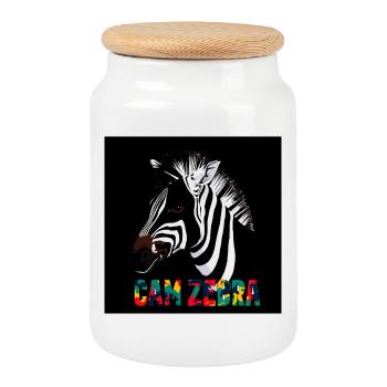 Zebra Silhouette with Colorful Text CANZEBRA - Cookie Jar with Wooden Lid - white - Front