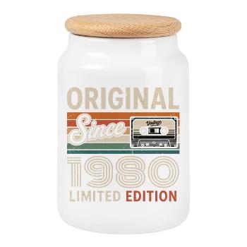 Vintage 1975 Legend Rétro Anniversaire des années 1980 - Boîte à biscuits avec couvercle en bois - blanc - Devant