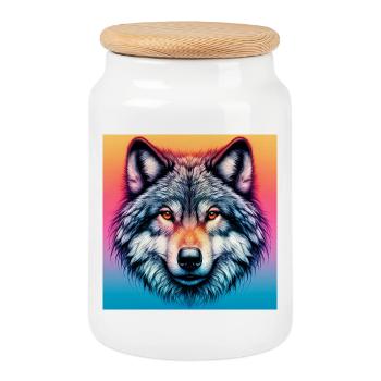 Wolf - Cookie Jar with Wooden Lid - white - Front