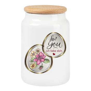 For you blossom heart love - Cookie Jar with Wooden Lid - white - Front