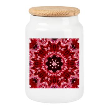 Red Mandala Kaleidoscope - Cookie Jar with Wooden Lid - white - Front