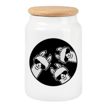 Badge de lunettes de soleil Three Llamas Cool Circle Drôle - Boîte à biscuits avec couvercle en bois - blanc - Devant